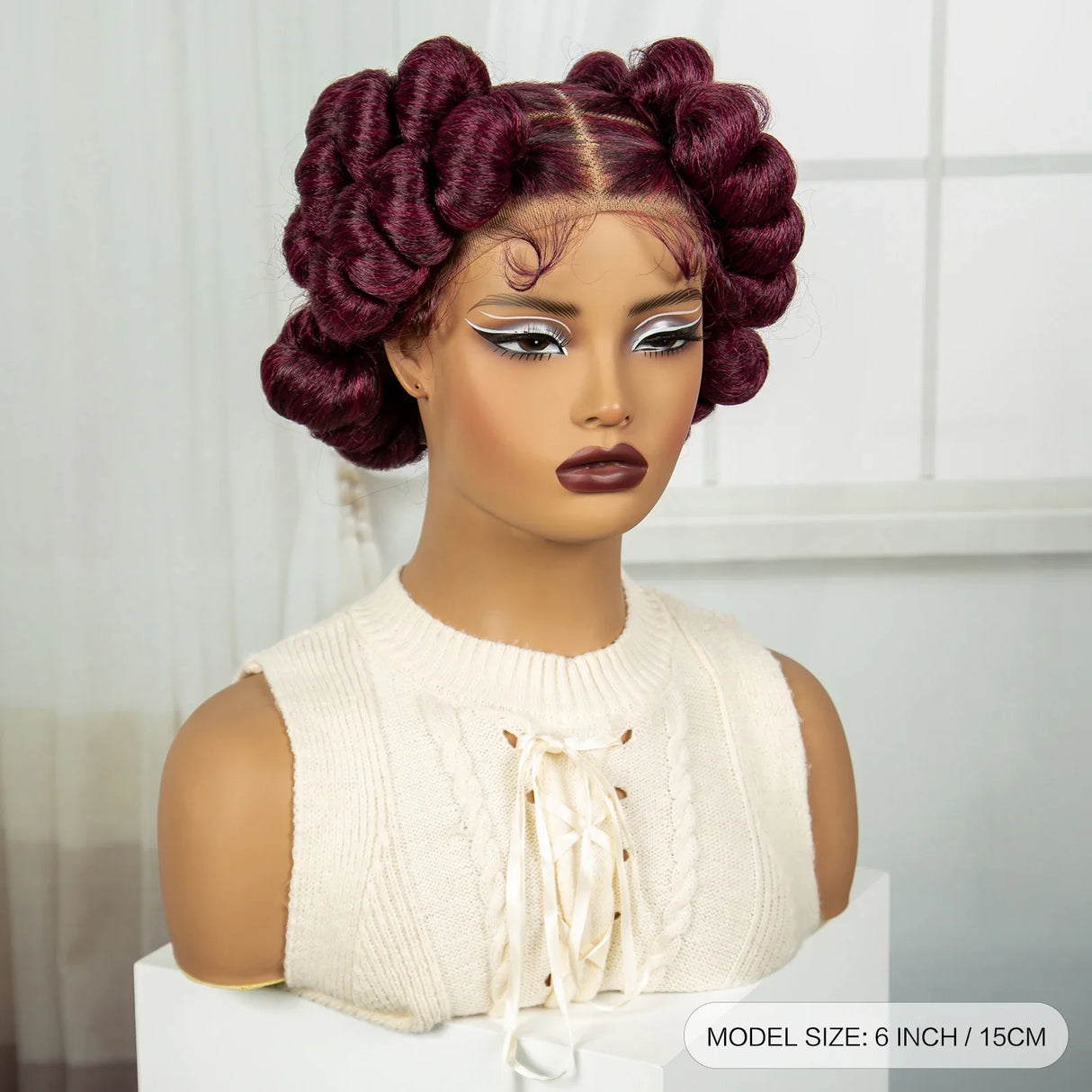 6" Short Bantu Knotless Braids Wig | 1B/30 Ombre | Full Lace