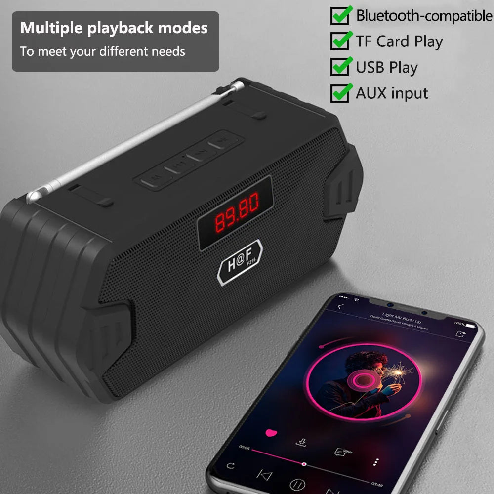 Enceinte Bluetooth portable, boîte à musique sans fil avec radio FM, caisson de basses extérieur, prise en charge de la carte TF, lecture USB, récepteur FM
