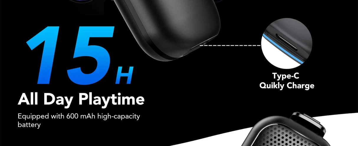 Altavoz Bluetooth inalámbrico portátil con clip y micrófono incorporado, ideal para deportes al aire libre.