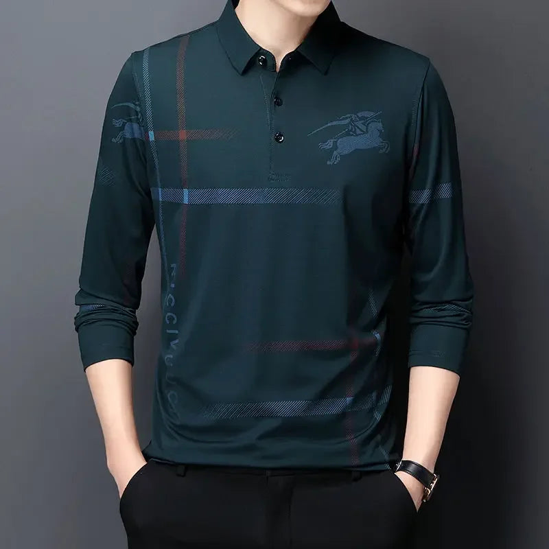 Polos de negocios formales estampados para hombre, sudaderas holgadas de corte regular, ropa de calle de algodón, tendencias de moda 2024 a granel