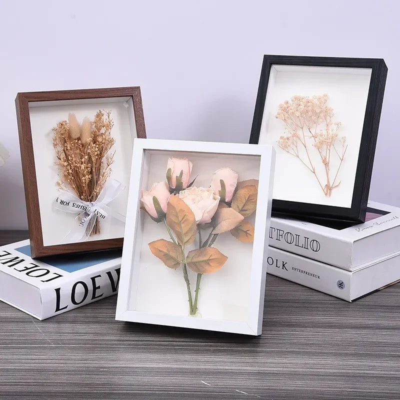 Simple Stereo Hollow 3cm Solid Wood Dried Flower Photo Frame Ornament Creative Handmade DIY Dried Flower Embellishment Picture F