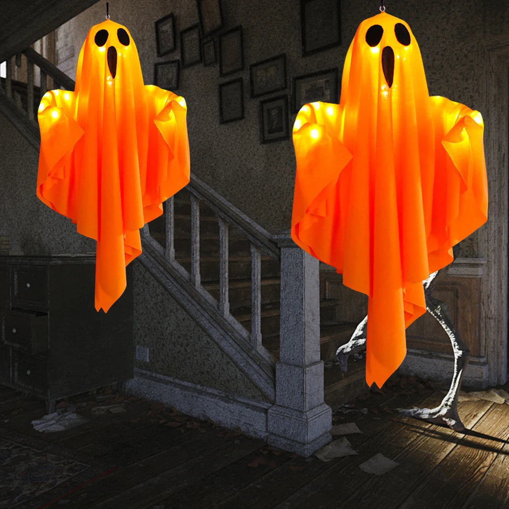 Spooky Ghost Halloween Decor Waterproof Halloween Glowing White Ghost Glowing Door Hanging Ghost for Halloween Garden Home Decor