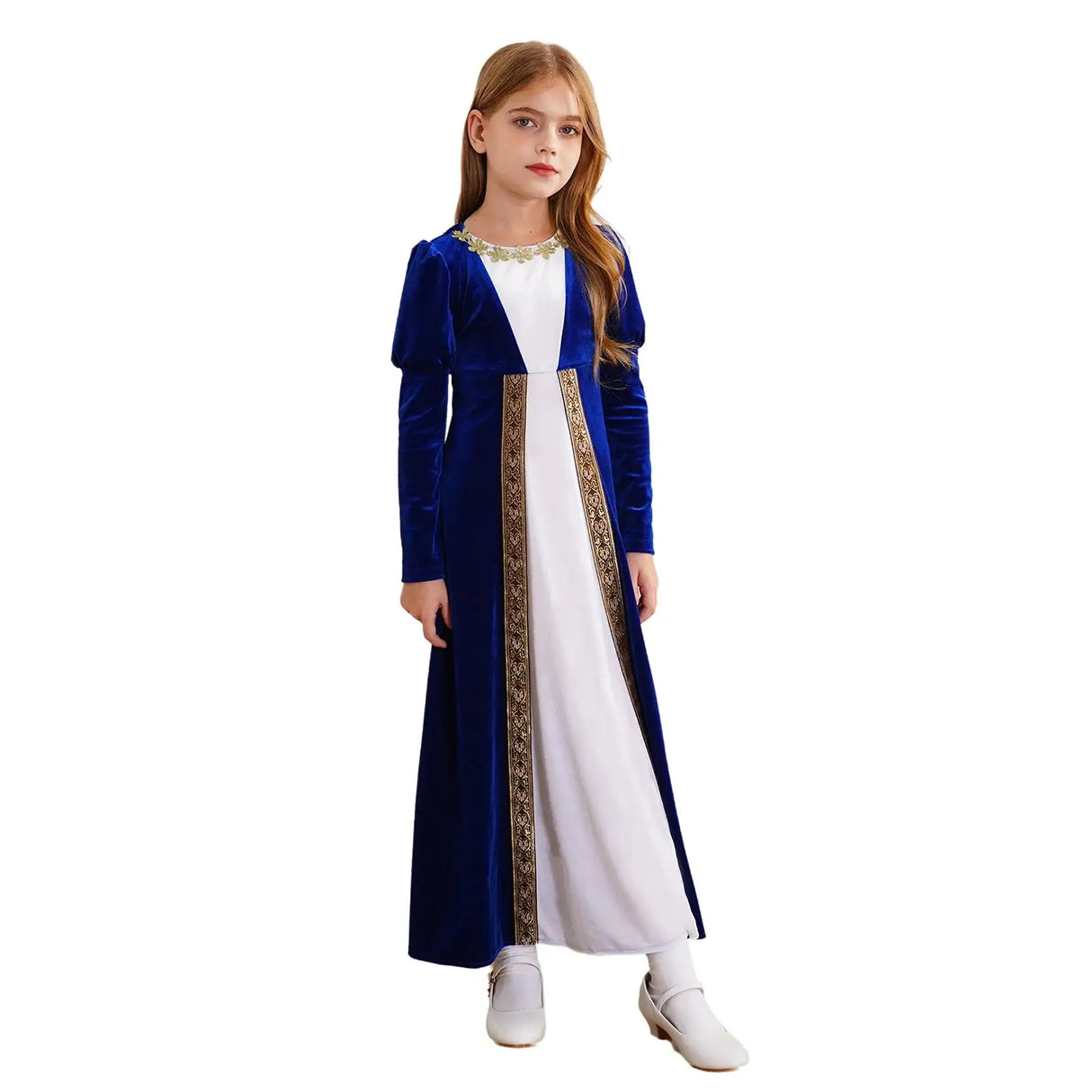 Girls Velvet Medieval Princess Dress Long Sleeve Renaissance Retro Robe Ancient Roman Long Dress for Halloween Carnival Party