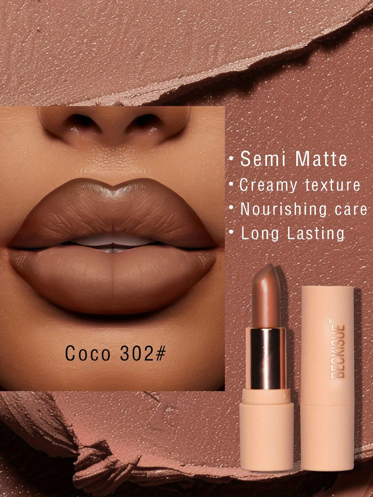 Rouge à lèvres mat soyeux Bare Matte Longue tenue Fini imperméable et brillant, Facile à colorer