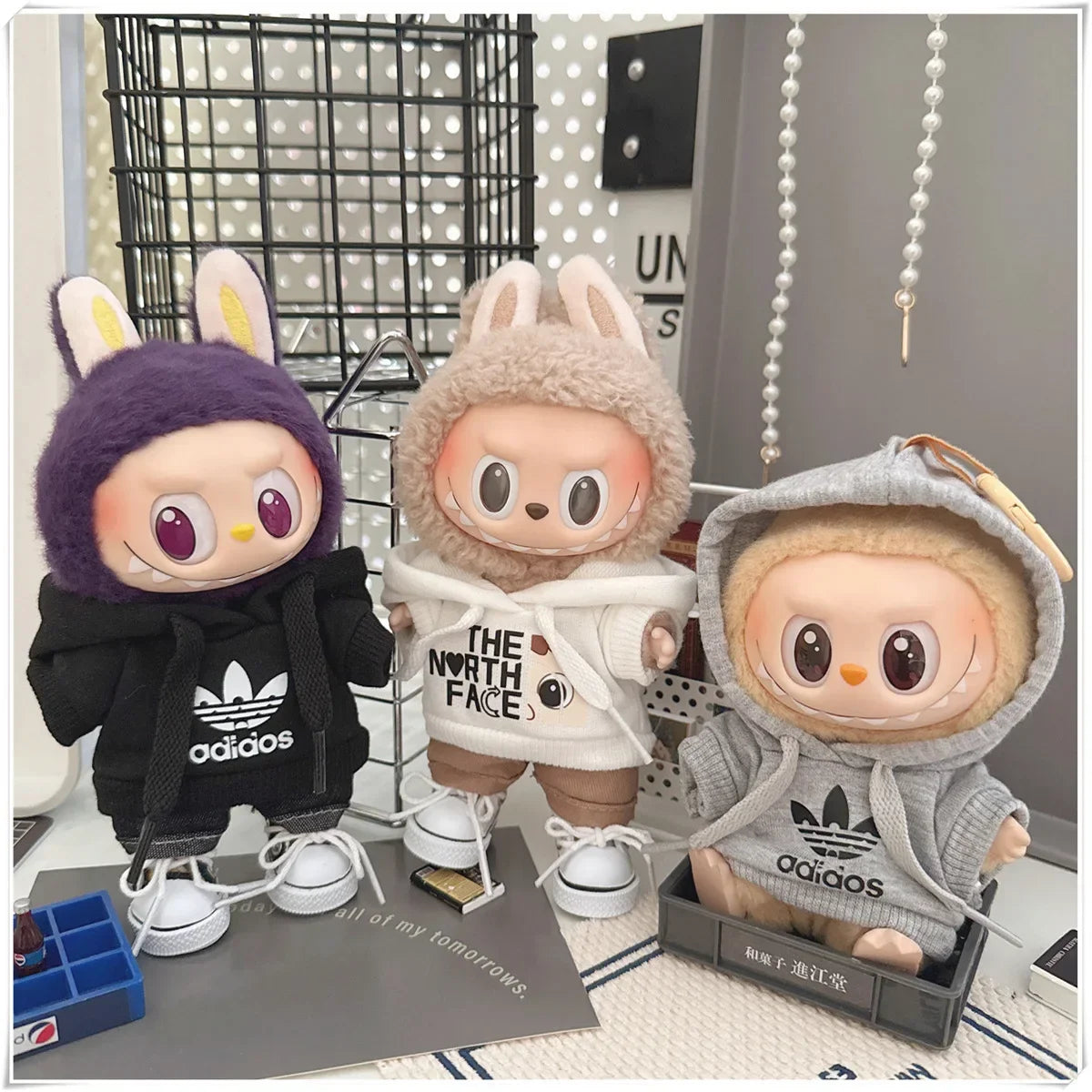 Vêtements de poupée Labubu, ensemble sweat à capuche et pantalon tendance, accessoires pour poupées Labubu Idol V1 V2, peluche universelle de 15/17 cm