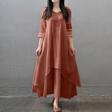 Women Elegant Linen White Dresses Bohemia Layering Vintage Robe Long Sleeve Loose Long Dress Female Autumn Vestidos - Lootquake
