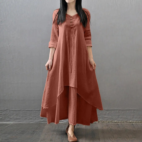 Women Elegant Linen White Dresses Bohemia Layering Vintage Robe Long Sleeve Loose Long Dress Female Autumn Vestidos - Lootquake
