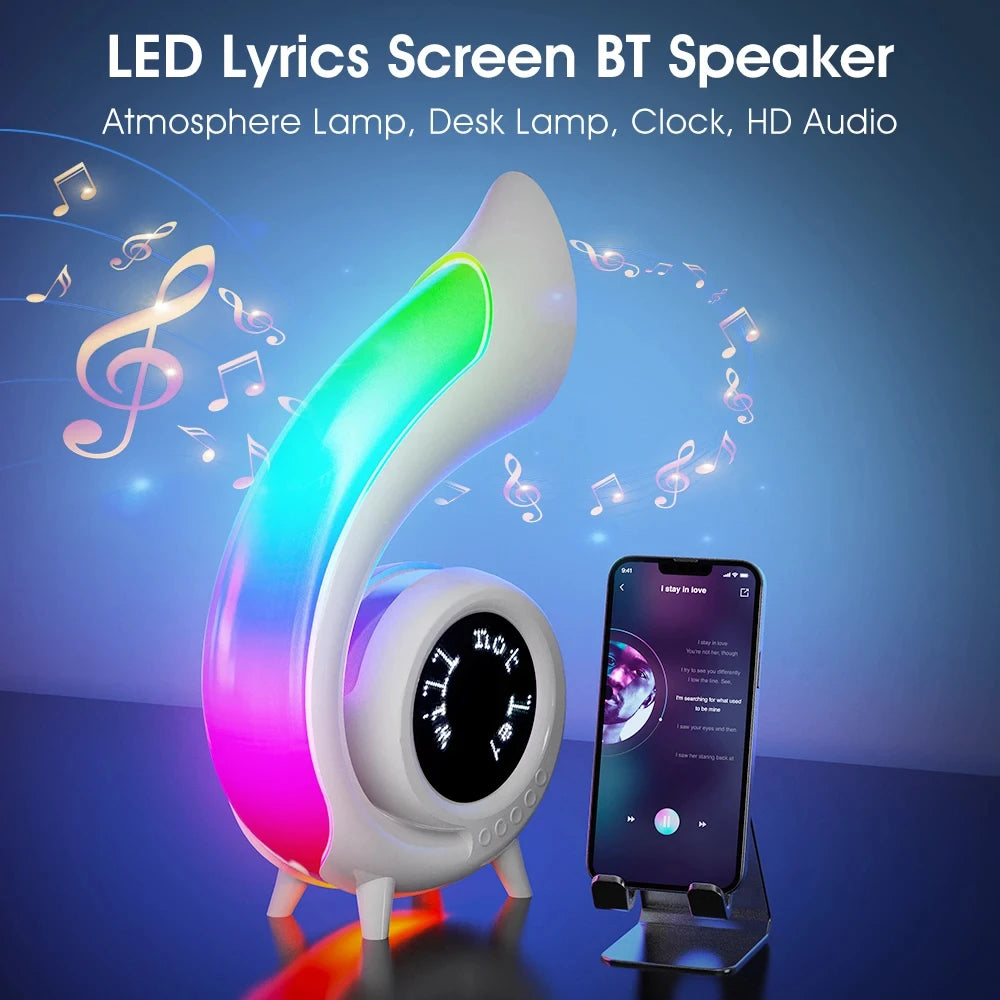 Altavoz Bluetooth inalámbrico portátil con luz LED RGB nocturna, despertador, reproducción de audio para mesita de noche, sala de estar, decoración de dormitorio