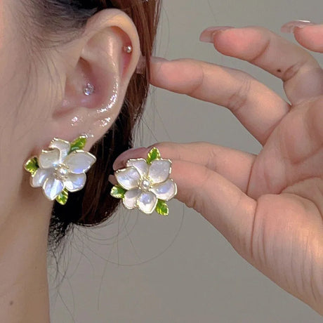 Kiss Jewelry Cute Sweet Flower Round Shape Pearl Rhinestone Stud Earrings for Women Tulip Floral Korean Fashion Earring Gift - Lootquake