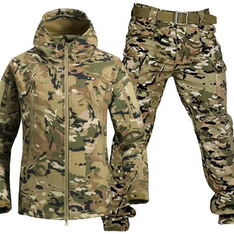 5XL Shark Skin Soft Shell Autumn and Winter Plush Thickened Mountaineering Tactics Training Breathable Windproof Charge Suit - Lootquake