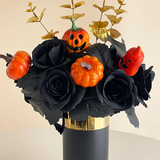 Halloween Decoration Artificial Flowers Bouquet With Pumpkins & Black Roses, Halloween Table Centerpiece For Dining Living Room