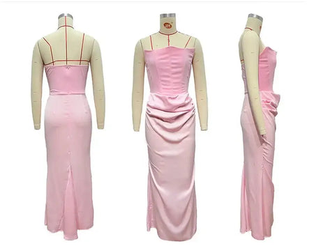 Sexy Strapless Patchwork Long Dress Women Slim Sleeveless Pleated Mermaid Dresses 2025 Spring Summer Lady Evening Solid Robe - Lootquake