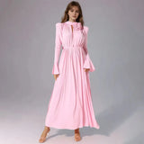 Solid Patchwork Appliques Dresses For Women Half High Collar Flare Sleeve High Waist Elegant Long Dress Female Fashion New - Lootquake