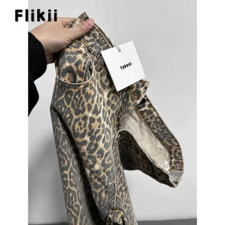 American Retro Leopard High Waist Baggy Jeans Women's Casual Pockets Hip-hop Pants 2024 Spring Y2K Oversiz Panther Denim Trouser - Lootquake