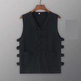Vintage Vest Men Cotton Linen Shirt Kung Fu Vest Summer Tank Top Tang Suit Traditional Chinese Clothing Sleeveless Open Cardigan