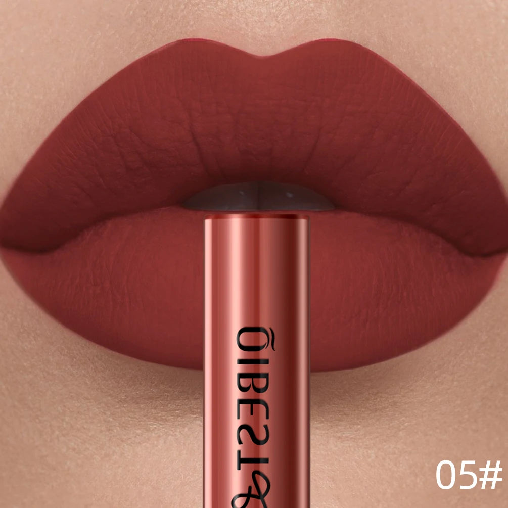 QIBEST Rouge à lèvres liquide mat Waterproof longue tenue Velours Gloss à lèvres Tube de teinte Pigment Nude mat Rouge à lèvres Maquillage des lèvres