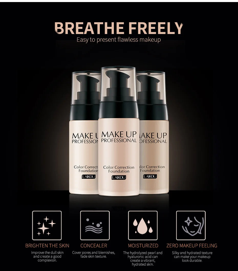 Base de maquillaje líquida profesional para rostro, cobertura total, corrector, hidratante, control de grasa, base de maquillaje, iluminador, maquillaje facial.