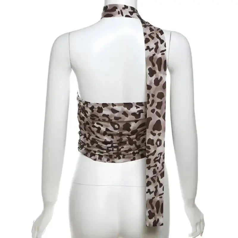 Women's Sleeveless Top Summer Fashion Leopard Print Slim Strapless Backless Scarf Tube Tops Retro Sexy Vest - Lootquake
