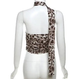 Women's Sleeveless Top Summer Fashion Leopard Print Slim Strapless Backless Scarf Tube Tops Retro Sexy Vest - Lootquake