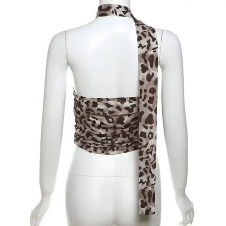 Women's Sleeveless Top Summer Fashion Leopard Print Slim Strapless Backless Scarf Tube Tops Retro Sexy Vest - Lootquake