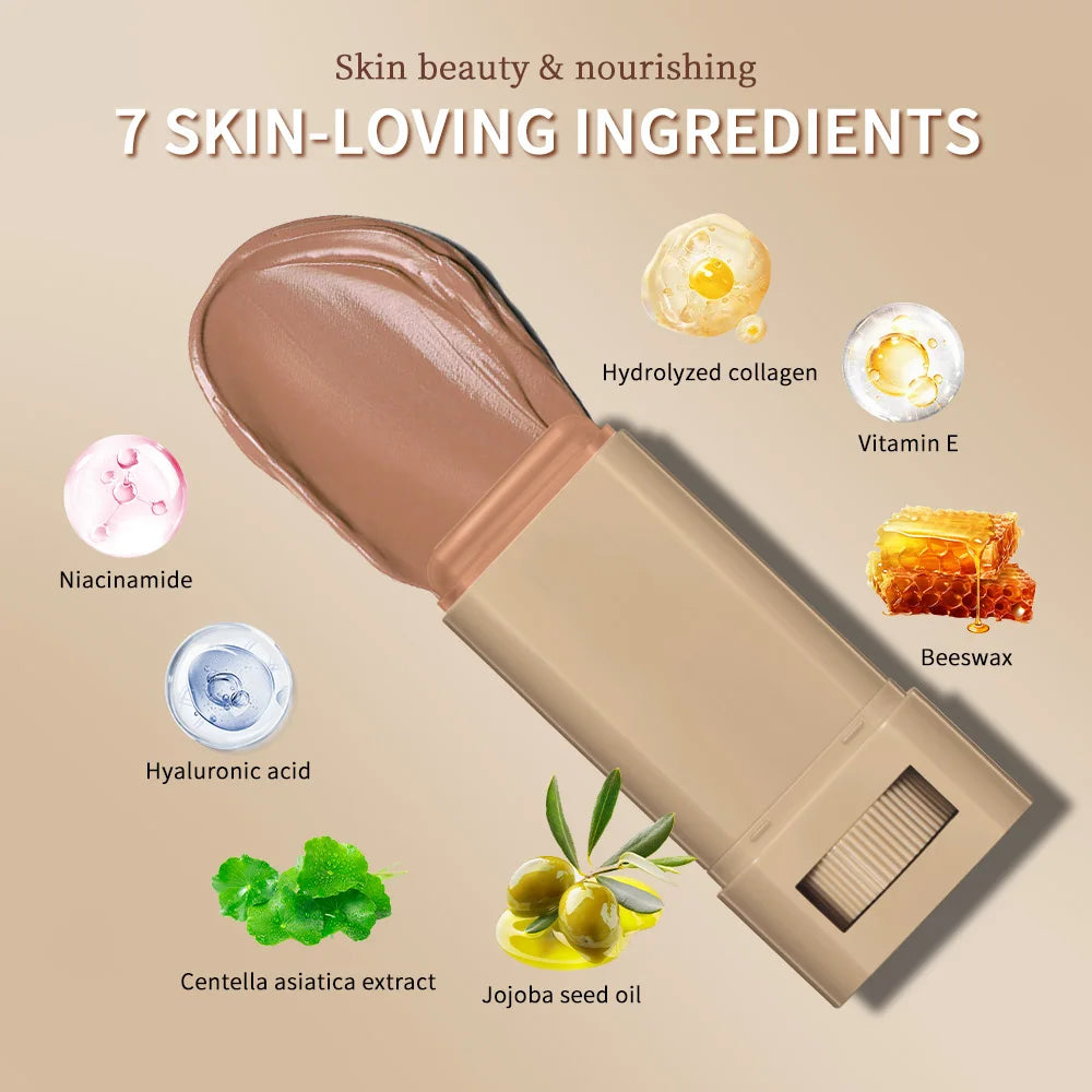 Foundation Tint Stick Balm Serum Boosted Skin Tint Plumper Foundation Stick Smooth Plumper Travel 6 Colors with Fingertips Makeu