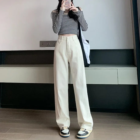 ZOENOVA High Waisted Jeans Y2K Fashion Women Clothing Blue Black Straight Leg Denim Pants Trousers Mom Jean Baggy Trousers Tall - Lootquake
