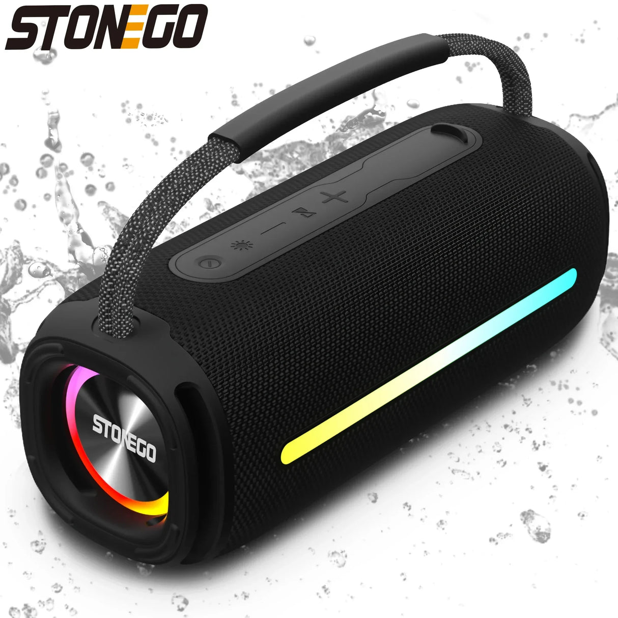 Altavoz inalámbrico portátil Bluetooth 53 para exteriores, resistente al agua IPX6, altavoz de alta potencia con linterna RGB y subwoofer.