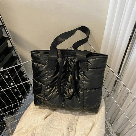 Fashion Ladies Tote Handbags Large Capacity Cotton Padded Shopping Bag Rhombus Portable Handbag Quilted Solid for Leisure Travel - Lootquake