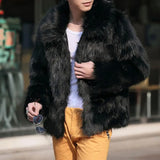 Imitation Fur Men Jacket Lapel Long Sleeve Thermal Retro Coat Windproof Fox Fur Lapel Men's Casual Slim Coat Jaqueta Motoqueiro - Lootquake
