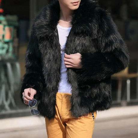 Imitation Fur Men Jacket Lapel Long Sleeve Thermal Retro Coat Windproof Fox Fur Lapel Men's Casual Slim Coat Jaqueta Motoqueiro - Lootquake