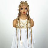 36" 27/613 Blonde Cornrow Braided Wig | Lace Frontal Box Braids | Synthetic Wig with Baby Hair for Black Women