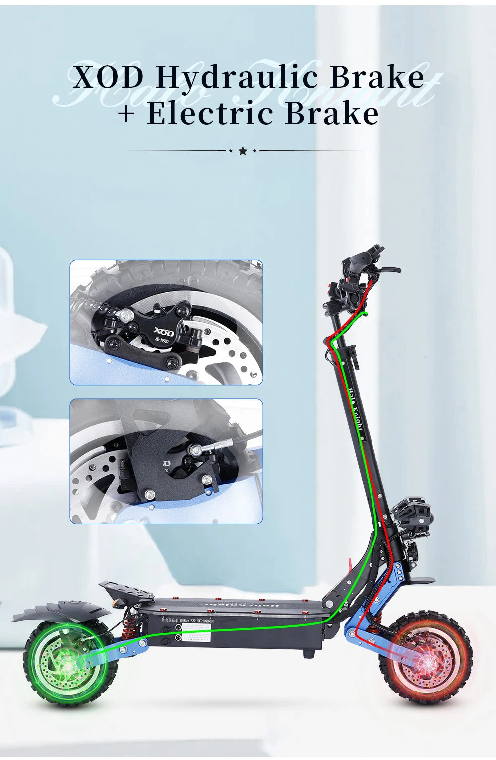 Halo Knight T108Pro - Patinete eléctrico para adultos (60 V, 6000 W, 38,4 Ah, todoterreno, 95 km/h, plegable, potente)