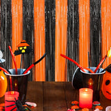 1x2m Halloween Recoration Black And Red Orange Foil Tassel Rain Silk Curtain Metallic Streamers Halloween Party Decor Supplies