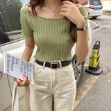 1pc Summer Korea Design Sexy Style Off Shoulder Shirt Fashion Solid Color Printing Lady's Causal Top - Lootquake