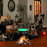 Décoration d'Halloween en plein air, grand chaudron de sorcière sur trépied avec lumières, seau à bonbons, feu de joie d'Halloween, décoration de fête de carnaval d'horreur