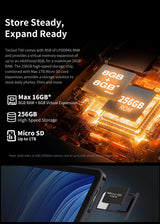 Écran extra large, tablette TECLAST T60, 12'' 2K FHD 2000x1200, Android 13, (8GB + 8GB) 16GB RAM, ROM 256GB, 8000mAh, charge rapide UNISOC T616 8 cœurs 4G VoLTE Wifi 13MP + 5MP