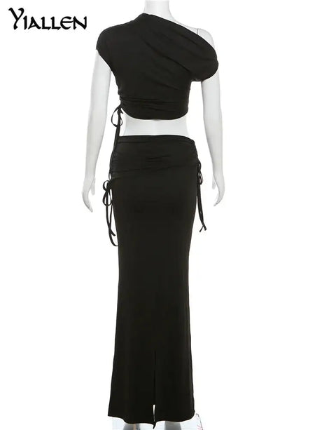 Yiallen Women Sexy 2-Piece Diagonal Collar Y2K Sleeveless Top+New Elegant High Waist Slim Skirt Autumn Winter Fashion Street Set - Lootquake
