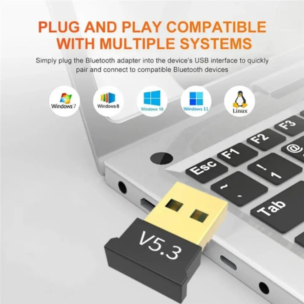 Adaptador USB Bluetooth 5.3 Adaptador inalámbrico Bluetooth 5.1 para PC Portátil Altavoz inalámbrico Receptor de audio Transmisor USB