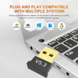 Adaptador USB Bluetooth 5.3 Adaptador inalámbrico Bluetooth 5.1 para PC Portátil Altavoz inalámbrico Receptor de audio Transmisor USB