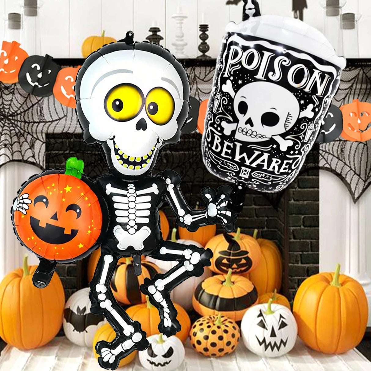 Halloween Balloon Decor Set with Pumpkin Skull Foil Balloons for Spooky Themed Party and Fun Cartoon Shaped Balloons