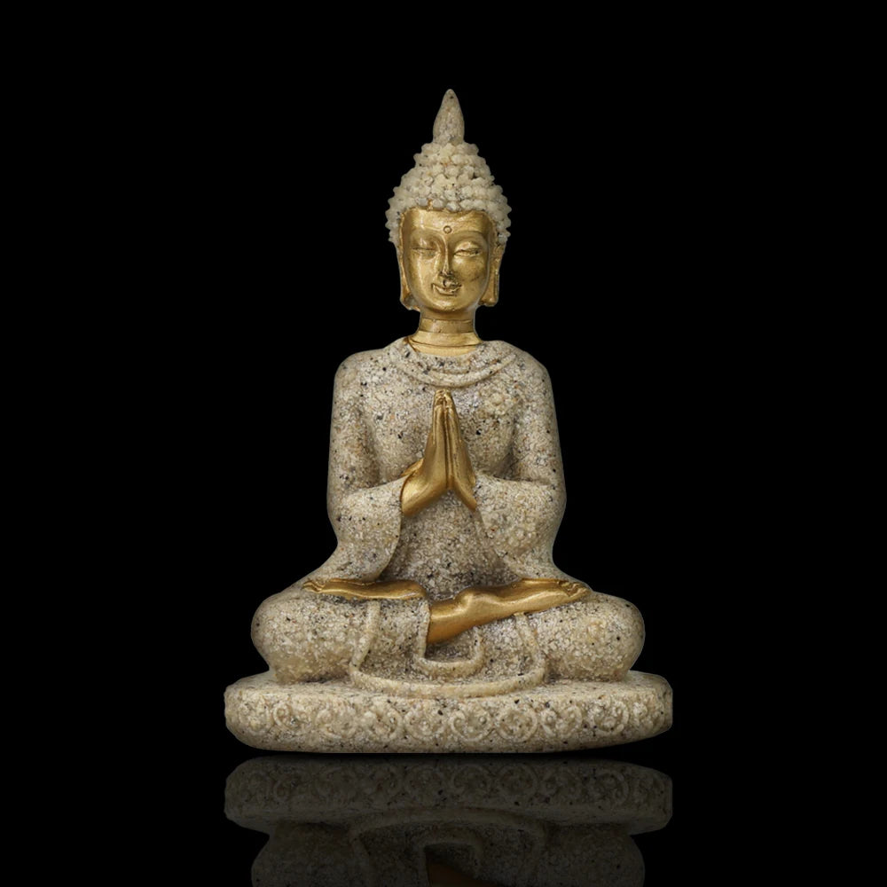 Estatua de Buda en miniatura, arenisca natural, Feng Shui, Tailandia, escultura de Buda, figura hindú, adorno decorativo para el hogar.