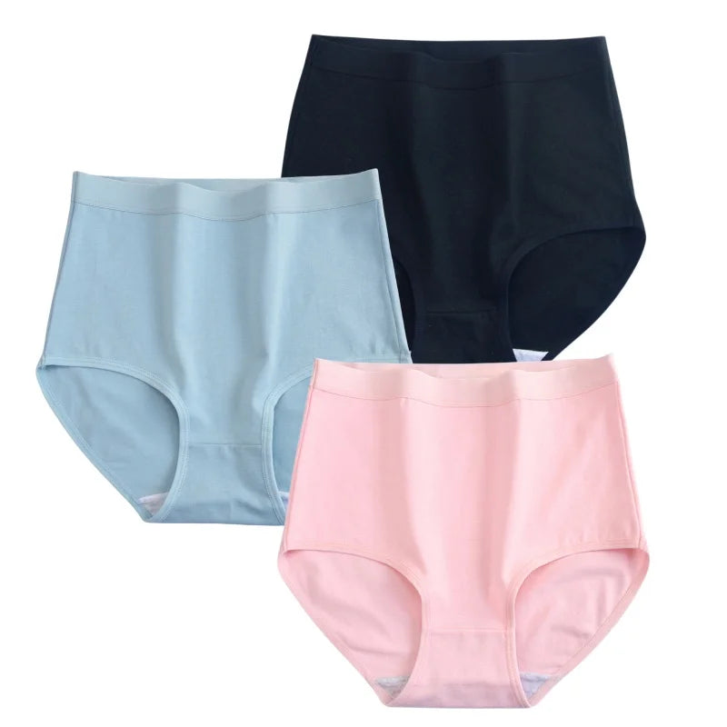 3Pcs/Set Cotton Panties Women Seamless Underwear High Rise Panties Comfort Solid Color Female Underpants Sexy Lingerie M-XXXL