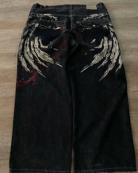 New Harajuku Hip Hop Cartoon Y2K Big Boy Jeans Women Graphic Embroidery Baggy Jeans Pants High Waist Wide Leg Trouser Streetwear - Lootquake