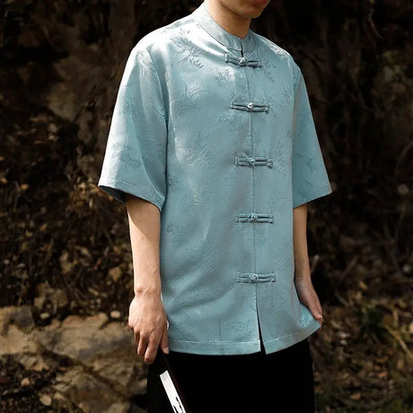 2024 Summer Chinese Style Mens Tops Tang Suit Summer Traditional Short Sleeve China Style Dragon Pattern Printing Shirts M-5XL - Lootquake