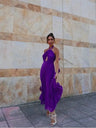 Hanging Neck Strap Split Long Dress Women Wrap Chest Backless High Waisted Slim Fit Robes Summer Chic Female Streetwear Vestido