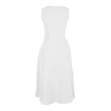 Cotton Linen Sleeveless Dress for Women Summer Pullover Skirt Vestidos Fashion Female Clothing Short Sleeved Loose Long Dress - Lootquake