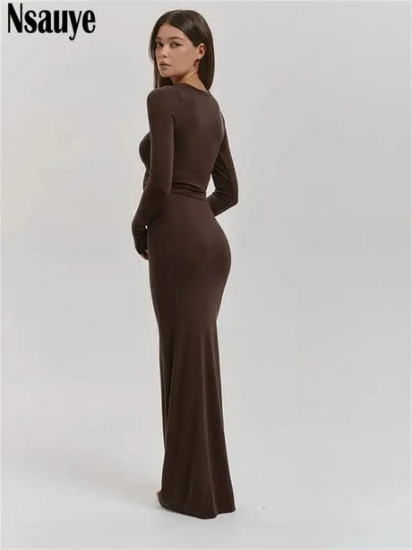 Nsauye Casual Basic Long Dress Women Holiday Autumn Winter Evening Birthday Party Night Club Sexy Elegant Dress Outfits 2024 - Lootquake