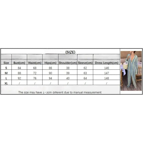 Striped Hooked Crochet Knit Long Dress Women Autumn Long Sleeve A Line Vestidos Female Vintage Commuter Slim Dresses - Lootquake