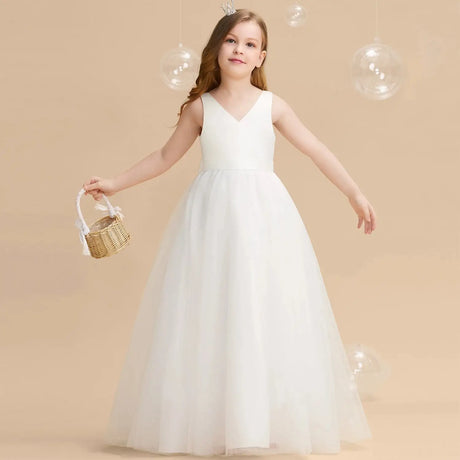 Girls Bridesmaid Dresses For Wedding 5-14 Yrs Kids Lace Flower Birthday Party Long Dress Teen Girl White Formal Pageant Vestidos - Lootquake