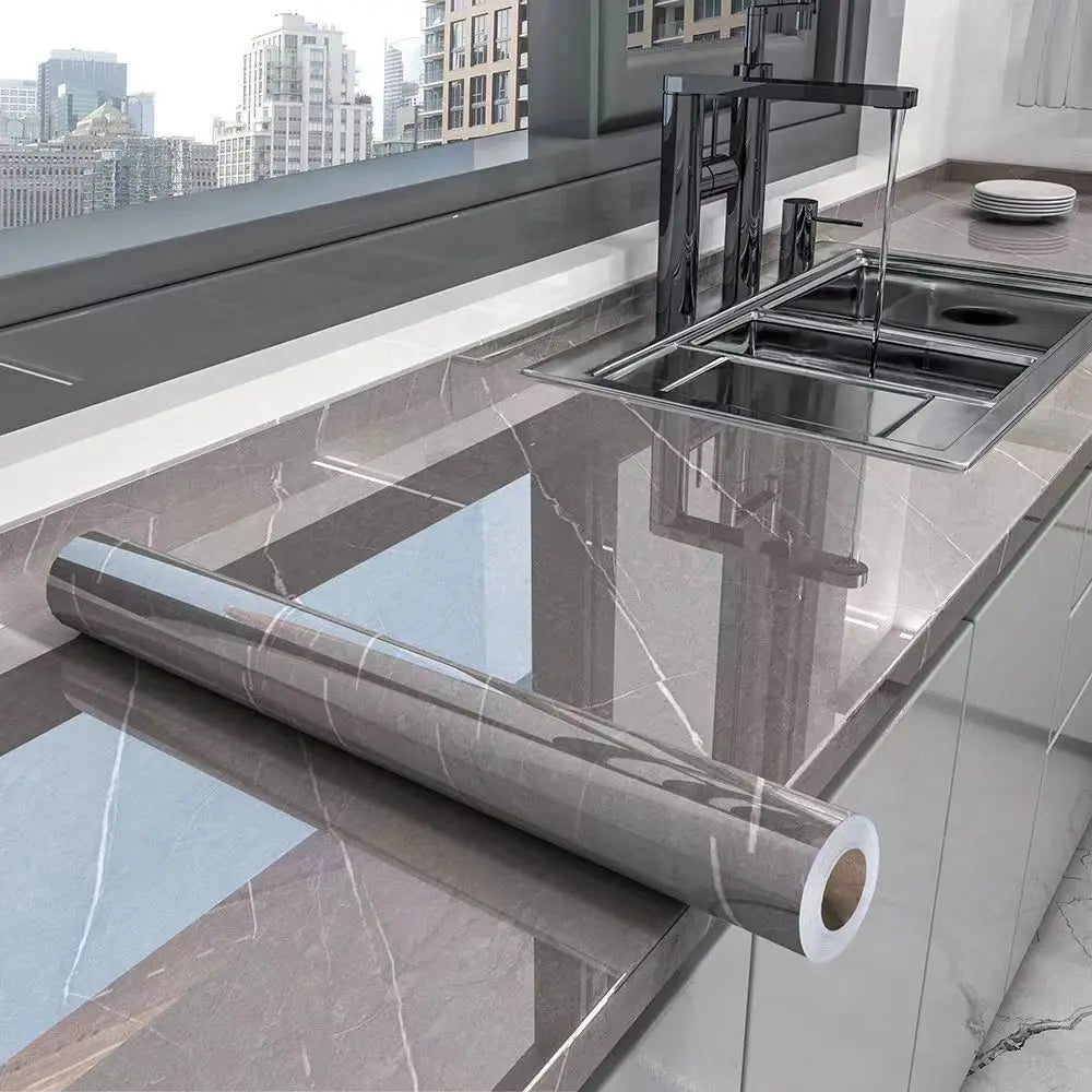 Film autocollant en marbre résistant à l'huile pour cuisine, 40 cm, imperméable, pour plan de travail, rénovation de meubles, carrelage mural